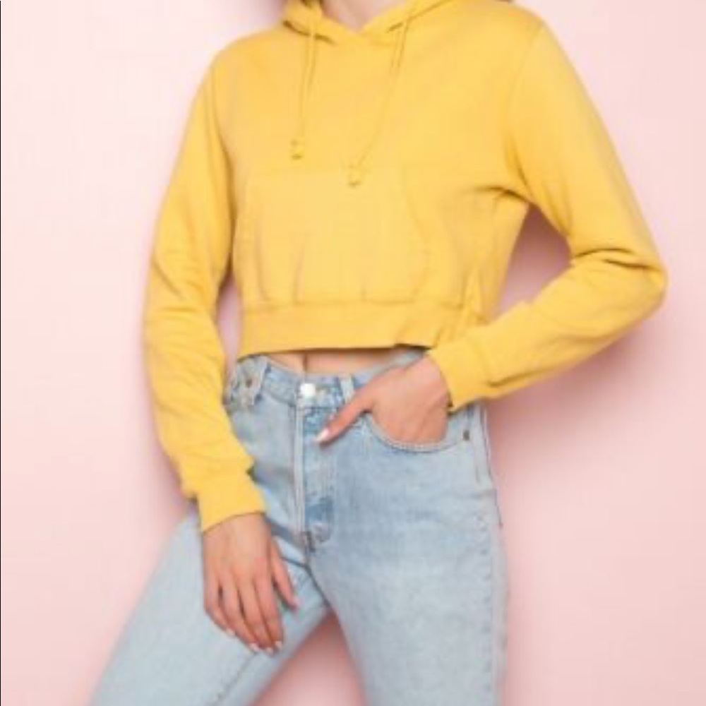 RARE not sold Cropped brandy Melville yellow John galt hoodie sweatshirt sweater